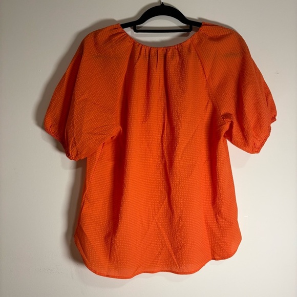 Talbots Seersucker Elbow Sleeve Top in Orange size Medium NWT - Picture 4 of 6